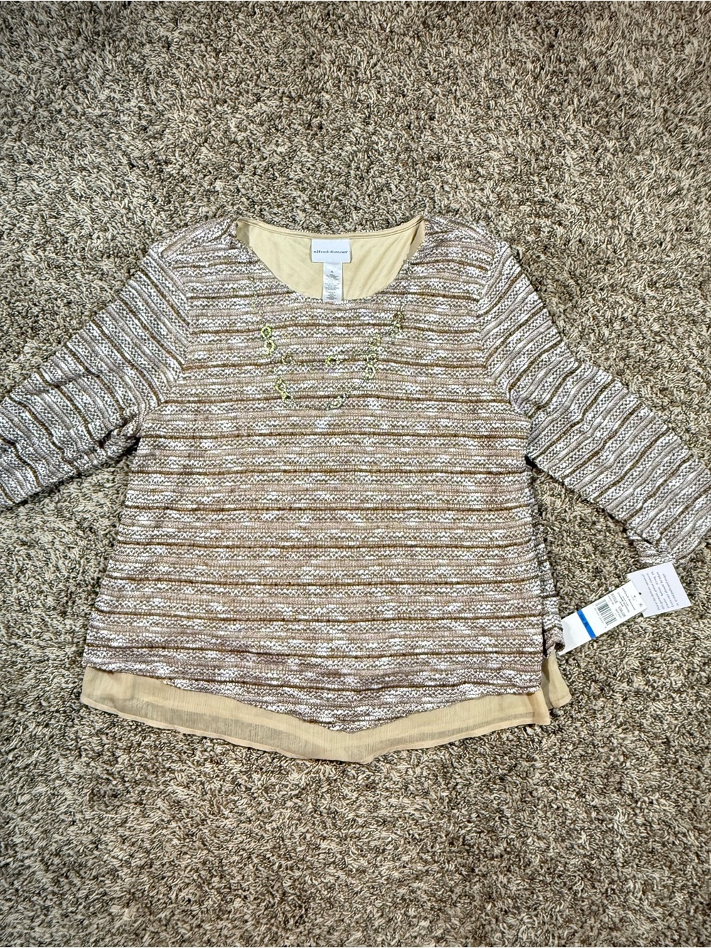 Alfred Dunner Beige Striped Layered-Hem Knit Top